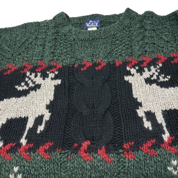 WOOLRICH Vintage Wool Sweater Mens 90s Pullover Nordic Fair Isle Reindeer XL - Picture 5 of 9
